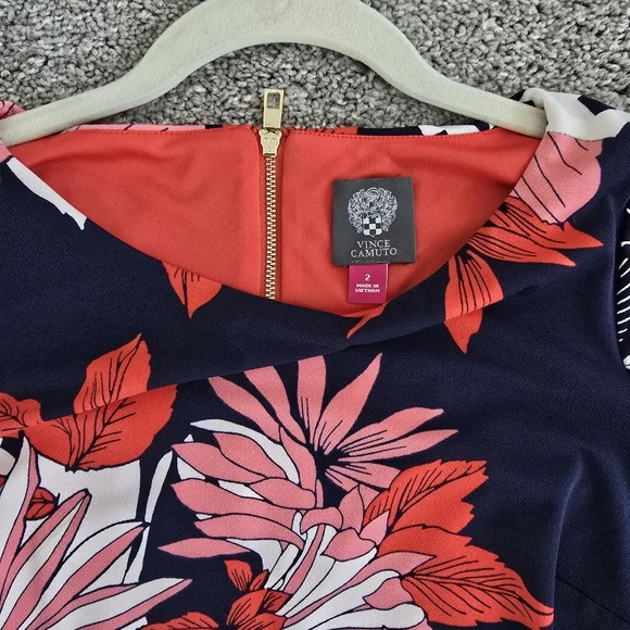 Vince Camuto, Floral Navy and Pink Dress, Size 2 - Picture 6 of 9